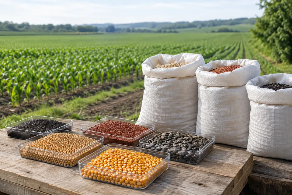 Representative agricultural seed and field image.