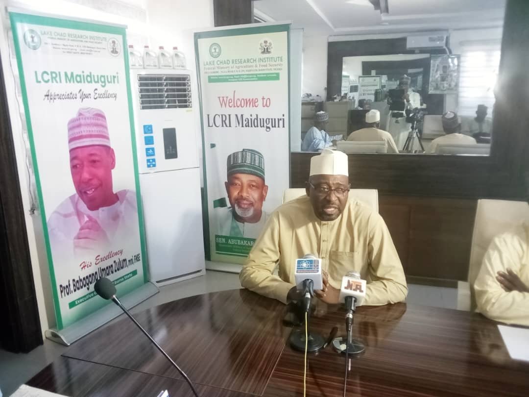 A speaker addressing journalists during a media briefing at Lake Chad Research Institute, Maiduguri.
